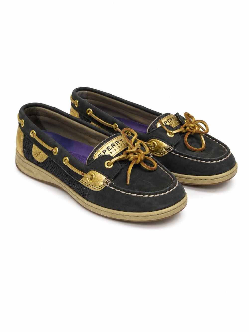 Sperry Top Sider Womens 9.5 Gold Black Boat Shoes Leather Loafers